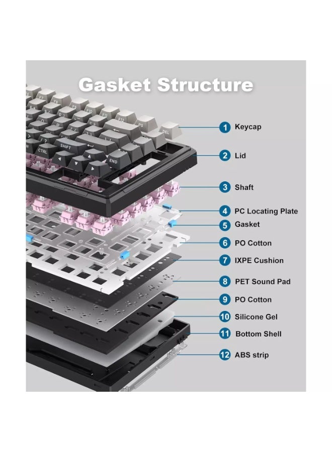 onikuma G83 Tri-Mode RGB Mechanical Gaming Keyboard with Bluetooth 5.0, 2.4GHz & Wired USB-C Connectivity, 75% Hot-Swappable Layout, 8000mAh Battery, Silent Gasket Structure, Side-Printed PBT Keycaps (Black Gray) - Image 4